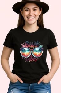 Tricou Ochelari de soare text beach vibes atmosfera tropicala Copii | Dama | Barbat Barbat