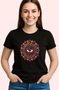 Tricou Ochi mandala miez lotus in flacari, Copii | Dama | Barbat , tricou negru