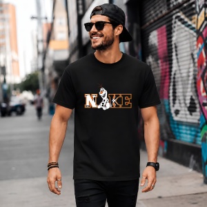 Tricou Olaf Logo Portocaliu Desen Animat, din bumbac 100%, tricou negru, Copii | Dama | Barbat - Img 5