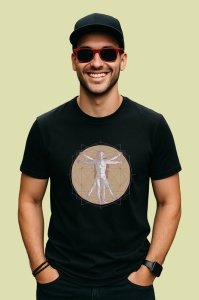Tricou Omul Vitruvian Stil Geometric, Copii | Dama | Barbat, culoare negru - Img 2