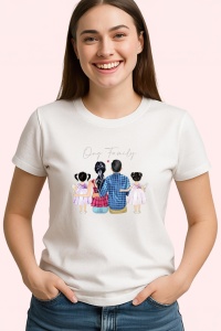 Tricou One Family Illustration, din bumbac 100%, tricou alb, Dama | Barbat - Img 2