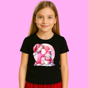 Tricou P Litera Craciun Roz Cu Om De Zapada Fulgi De Zapada, din bumbac 100% Copii | Dama | Barbat - Img 3