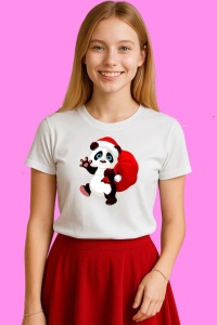 Tricou Panda Cu Palton Rosu, din bumbac 100%, tricou alb, Copii | Dama | Barbat - Img 4