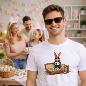 Tricou Paste 67 Bunny Ochelari Cos Oua Easter Pastel Cute, din bumbac 100%, tricou alb, Copii | Dama | Barbat - Img 5