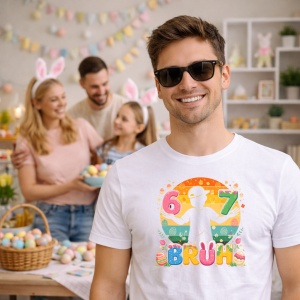 Tricou Paste 67 Easter Bunny Bruh Colorful Eggs Basket, din bumbac 100%, tricou alb, Copii | Dama | Barbat - Img 5