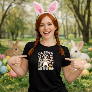 Tricou Paste 67 Easter Bunny Bruh Funny Meme Cute, din bumbac 100%, tricou negru, Copii | Dama | Barbat - Img 9