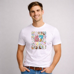Tricou Paste 67 Easter Doodle Rabbit Pastel Design, din bumbac 100%, tricou alb, Copii | Dama | Barbat - Img 2