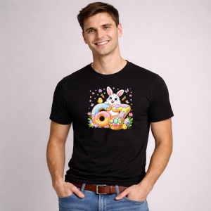 Tricou Paste 67 Iepuras Funny Oua Colorate Pastel, din bumbac 100%, tricou negru, Copii | Dama | Barbat - Img 3