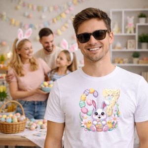 Tricou Paste 67 Iepuras Oua Colorate Pastel Cute, din bumbac 100%, tricou alb, Copii | Dama | Barbat - Img 5