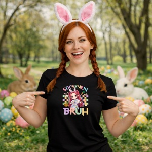 Tricou Paste 67 Kpop Chibi Bruh Easter Red Hair Girl, din bumbac 100%, tricou negru, Copii | Dama | Barbat - Img 9