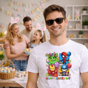 Tricou Paste Avengers Paste Happy Easter Oua Colorate, din bumbac 100%, tricou alb, Copii | Dama | Barbat - Img 7