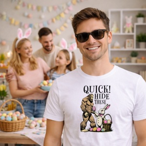 Tricou Paste Bigfoot Iepuras Quick Hide Eggs Paste, din bumbac 100%, tricou alb, Copii | Dama | Barbat - Img 7