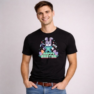 Tricou Paste Bunny Gamer Pixel Paste Oua Colorate Retro, din bumbac 100%, tricou negru, Copii | Dama | Barbat - Img 3