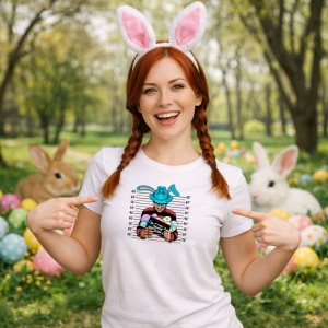 Tricou Paste Bunny Horror Mugshot Hat Funny Easter Parody, din bumbac 100%, tricou alb, Copii | Dama | Barbat - Img 9