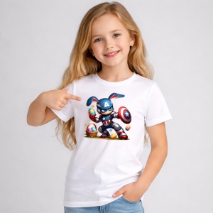 Tricou Paste Captain America Paste Iepuras Oua Colorate, din bumbac 100%, tricou alb, Copii | Dama | Barbat - Img 2