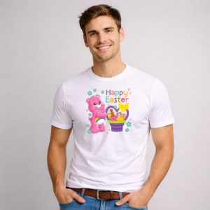 Tricou Paste Care Bears Paste Happy Easter Oua Colorate, din bumbac 100%, tricou alb, Copii | Dama | Barbat