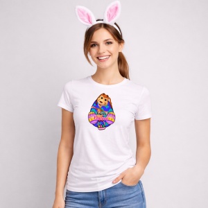 Tricou Paste Catel Desen Felices Pascuas Ou Colorat, din bumbac 100%, tricou alb, Copii | Dama | Barbat - Img 3