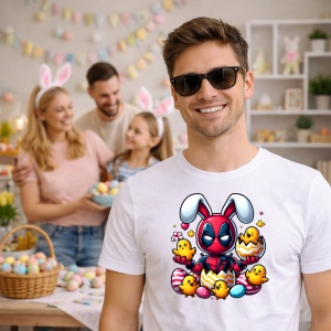 Tricou Paste Deadpool Iepuras Paste Oua Colorate Pui, din bumbac 100%, tricou alb, Copii | Dama | Barbat - Img 7