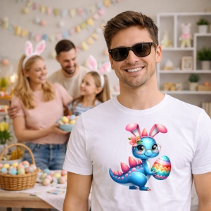 Tricou Paste Dino Baby Paste Ou Colorat Iepuras, din bumbac 100%, tricou alb, Copii | Dama | Barbat - Img 7
