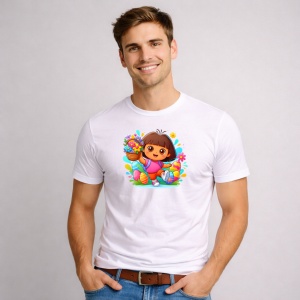 Tricou Paste Dora Explorer Paste Oua Colorate Vesel, din bumbac 100%, tricou alb, Copii | Dama | Barbat - Img 2