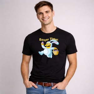 Tricou Paste Easter Time Iepuras Alergand Cos Oua Colorate, din bumbac 100%, tricou negru, Copii | Dama | Barbat
