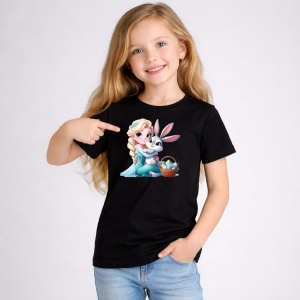 Tricou Paste Elsa Frozen Iepuras Paste Oua Colorate, din bumbac 100%, tricou negru, Copii | Dama | Barbat