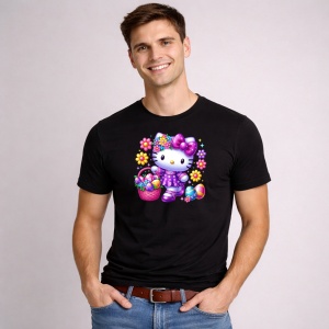 Tricou Paste Hello Kitty Paste Cos Oua Colorate Florale, din bumbac 100%, tricou negru, Copii | Dama | Barbat - Img 3
