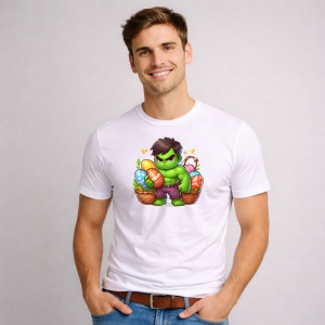 Tricou Paste Hulk Paste Cos Oua Colorate, din bumbac 100%, tricou alb, Copii | Dama | Barbat - Img 2