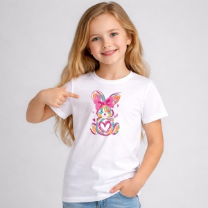 Tricou Paste Iepuras Colorat Artistic Cu Inima Pastel Cute, din bumbac 100%, tricou alb, Copii | Dama | Barbat - Img 2