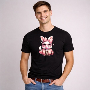 Tricou Paste Iepuras Fashion Ochelari Inimioare Cute Girly, din bumbac 100%, tricou negru, Copii | Dama | Barbat - Img 3