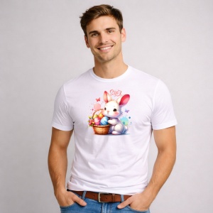 Tricou Paste Iepuras Paste Cos Oua Colorate Pastel Dragut, din bumbac 100%, tricou alb, Copii | Dama | Barbat - Img 2
