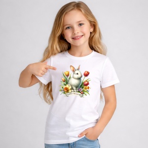 Tricou Paste Iepuras Paste Lalele Oua Colorate Decorativ, din bumbac 100%, tricou alb, Copii | Dama | Barbat
