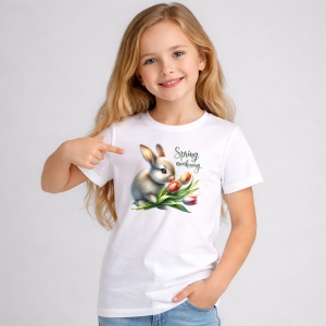 Tricou Paste Iepuras Paste Lalele Spring Awakening Decor, din bumbac 100%, tricou alb, Copii | Dama | Barbat - Img 2