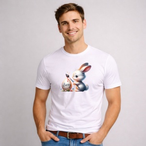 Tricou Paste Iepuras Paste Lumina Bunny Ou Decorativ, din bumbac 100%, tricou alb, Copii | Dama | Barbat