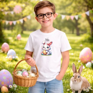 Tricou Paste Iepuras Paste Ou Colorat Simplu Kawaii, din bumbac 100%, tricou alb, Copii | Dama | Barbat - Img 5