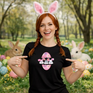 Tricou Paste Iepurasi Paste Ou Roz Cute Familie Happy Easter, din bumbac 100%, tricou negru, Copii | Dama | Barbat - Img 9