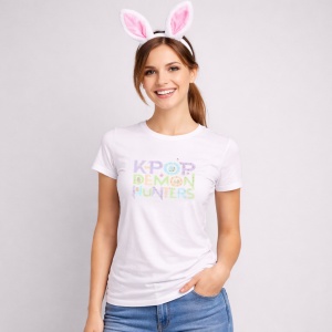 Tricou Paste Kpop Demon Hunters Text Pastel Aesthetic Easter, din bumbac 100%, tricou alb, Copii | Dama | Barbat