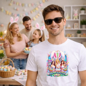 Tricou Paste Kpop Girls Happy Easter Iepurasi Pastel, din bumbac 100%, tricou alb, Copii | Dama | Barbat - Img 5
