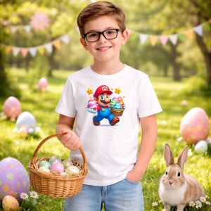 Tricou Paste Mario Paste Oua Colorate Iepuras, din bumbac 100%, tricou alb, Copii | Dama | Barbat - Img 5