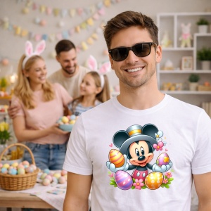 Tricou Paste Mickey Mouse Paste Oua Cos Festiv, din bumbac 100%, tricou alb, Copii | Dama | Barbat - Img 7