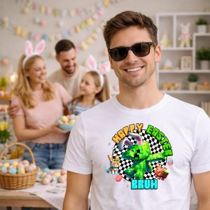 Tricou Paste Minecraft Happy Easter Gamer Oua Colorate Bruh, din bumbac 100%, tricou alb, Copii | Dama | Barbat - Img 7