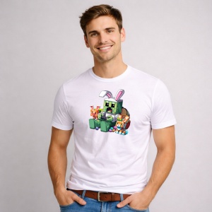 Tricou Paste Minecraft Iepuras Gamer Paste Oua Pixel, din bumbac 100%, tricou alb, Copii | Dama | Barbat - Img 2