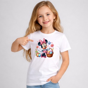 Tricou Paste Minnie Mouse Paste Cos Oua Colorate Primavara, din bumbac 100%, tricou alb, Copii | Dama | Barbat