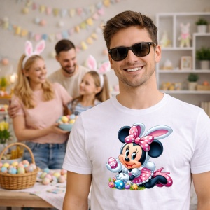 Tricou Paste Minnie Mouse Paste Iepuras Oua Colorate, din bumbac 100%, tricou alb, Copii | Dama | Barbat - Img 7