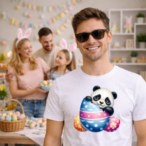 Tricou Paste Panda Paste Ou Colorat Mare Decorativ, din bumbac 100%, tricou alb, Copii | Dama | Barbat - Img 7