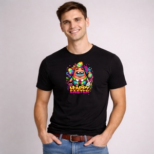 Tricou Paste Patrick Star Happy Easter Oua Colorate Vesel, din bumbac 100%, tricou negru, Copii | Dama | Barbat - Img 3