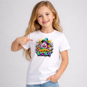 Tricou Paste Patrick Star Spongebob Paste Happy Easter Colorat, din bumbac 100%, tricou alb, Copii | Dama | Barbat - Img 1