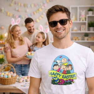 Tricou Paste Peanuts Happy Easter Personaje Oua Colorate, din bumbac 100%, tricou alb, Copii | Dama | Barbat - Img 7