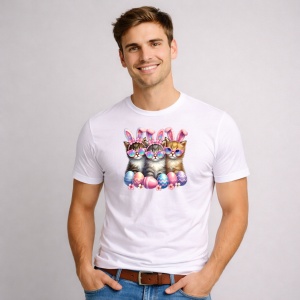 Tricou Paste Pisici Iepurasi Paste Oua Colorate Grup, din bumbac 100%, tricou alb, Copii | Dama | Barbat - Img 2