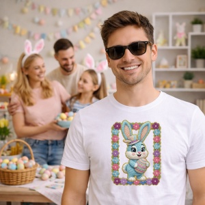 Tricou Paste Rama Iepuras Floral Pastel Elegant, din bumbac 100%, tricou alb, Copii | Dama | Barbat - Img 7
